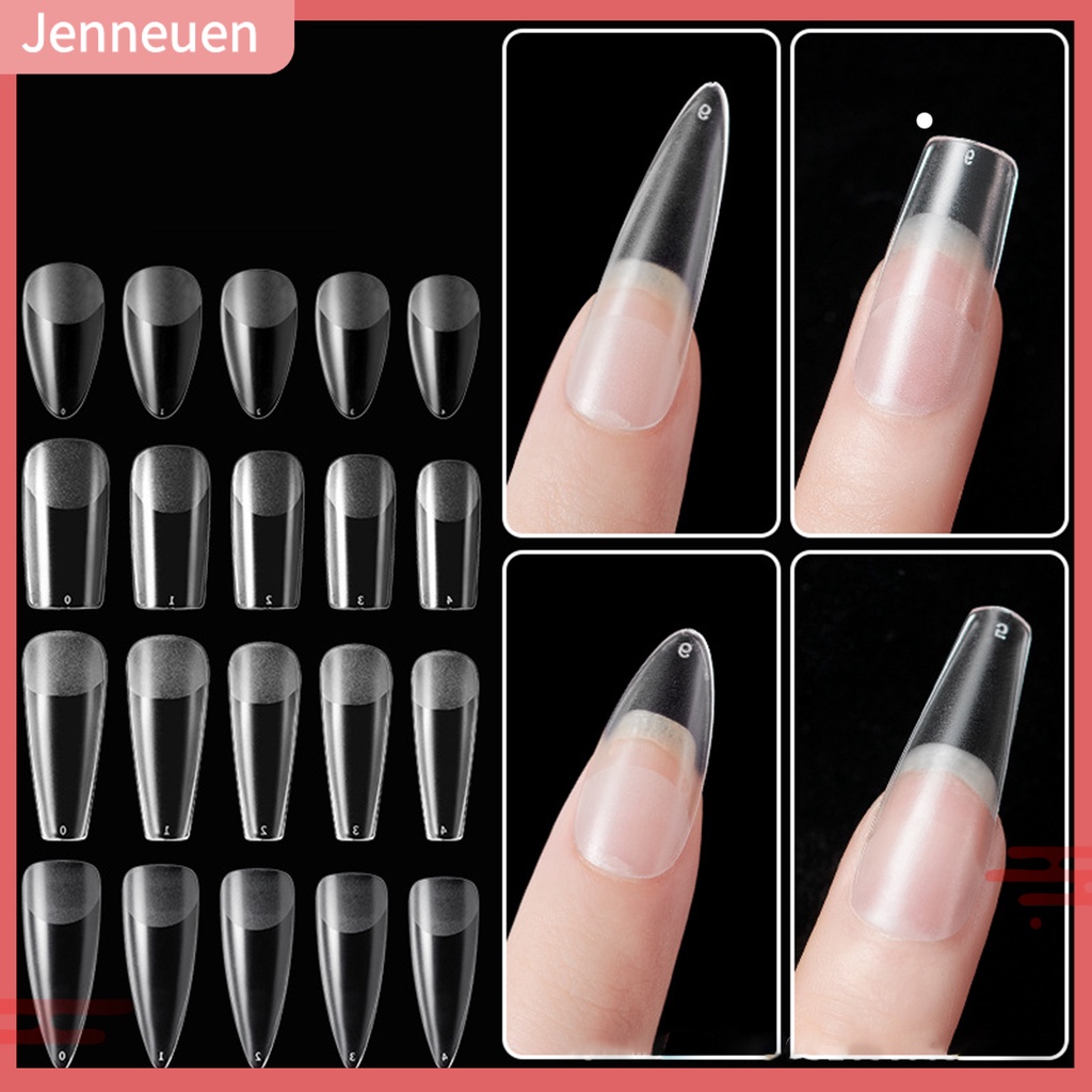 Set 120 Móng Tay Giả Nối Dài Che Nửa Khuôn Mặt Hình Giọt Nước Trong Suốt