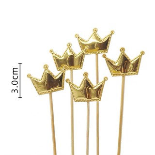 Phụ kiện trang trí bánh sinh nhật_Set 5 que vương miện bóng vàng MỚI