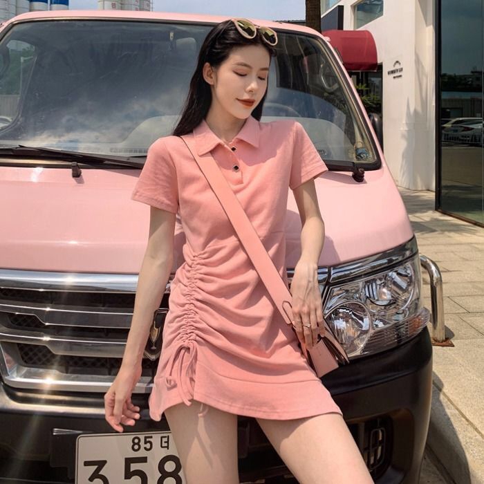 Đầm Chữ A Tay Ngắn Màu Hồng | BigBuy360 - bigbuy360.vn