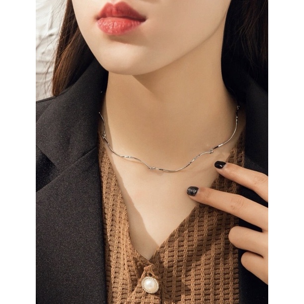 Dây chuyền bạc nữ choker phối xích phong cách hàn quốc BBstore