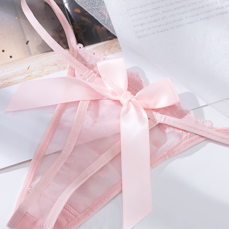 Quần Lót Nữ Ren lọt khe mỏng xuyên thấu dây hai mảnh đính nơ to ở giữa điệu đà sexy quyến rũ mẫu 8605