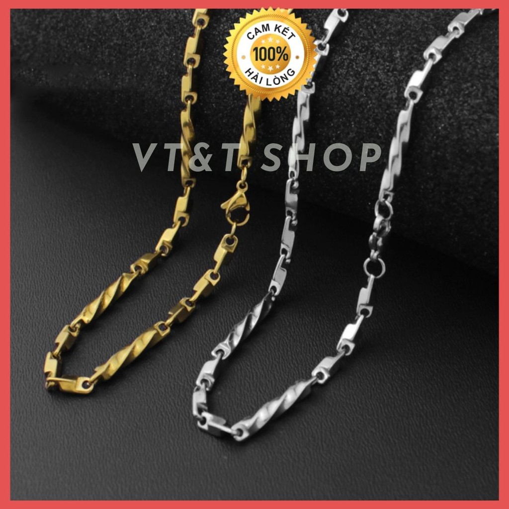 Dây Chuyền, Vòng Cổ TiTan Nam Hình Xoắn ốc Màu Vàng Và Trắng Đầy Nam Tính.