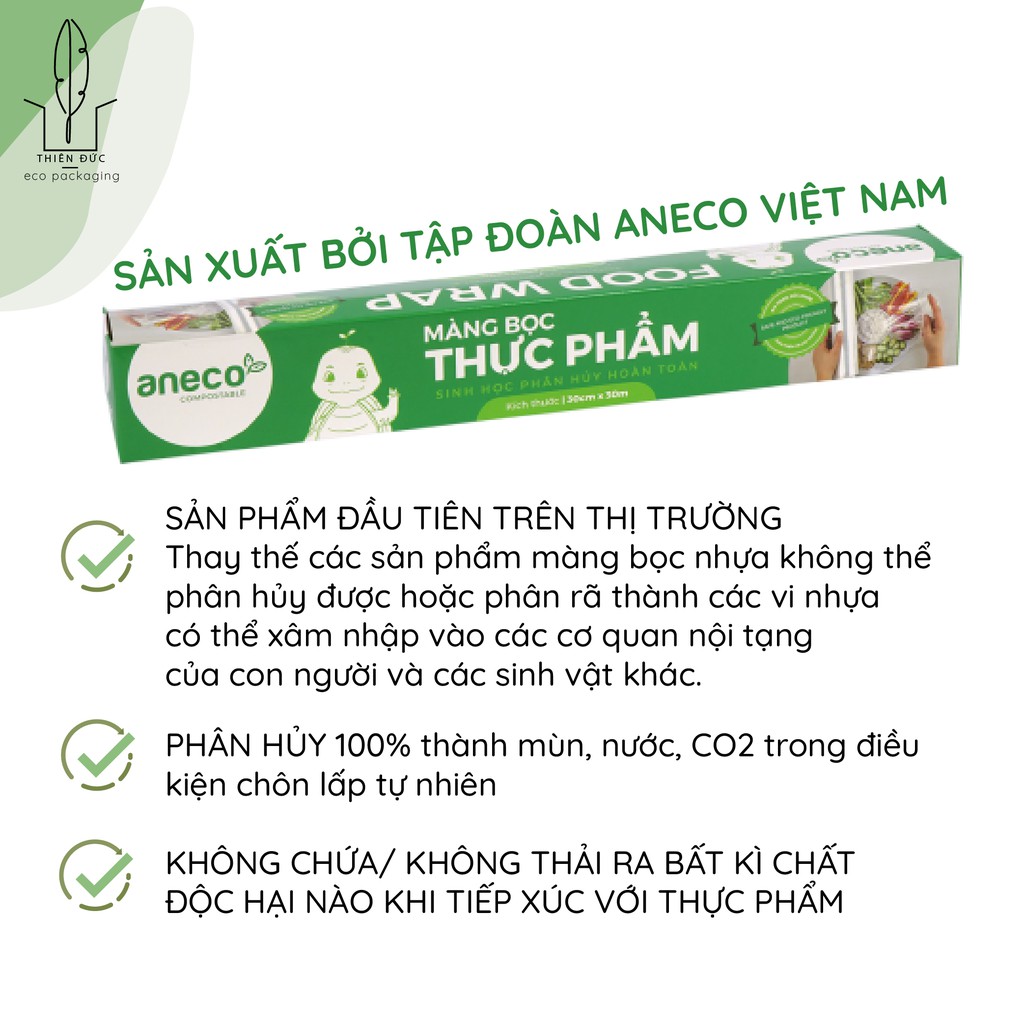 MÀNG BỌC THỰC PHẨM TỪ TINH BỘT NGÔ ANECO PHÂN HỦY 100% Ko để lại vi nhựa - 1 CUỘN KHỔ 30 CM X DÀI 30 MÉT