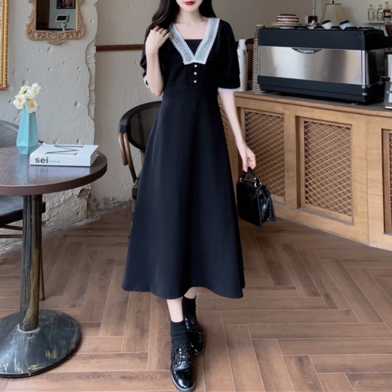 váy tiểu thư phối cổ ren hàng QC (V07)