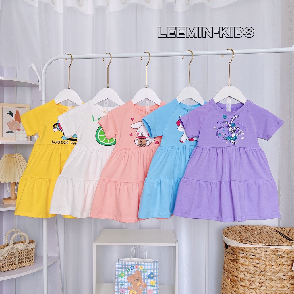 Váy bé gái thun 10-30kg cotton 100% xòe xinh xắn, đầm cho bé mặc hè trẻ em size đại 1 2 3 4 5 6 tuổi Đ002