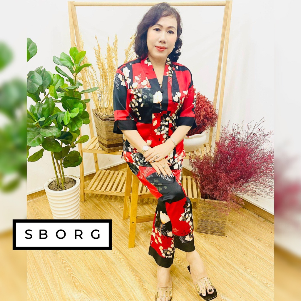 Đồ bộ trung niên SBORG pijama lụa tuyết nhật hàng cao cấp không xước, siêu mềm, mát tay lửng bigsize 50-75kg quà tặng mẹ