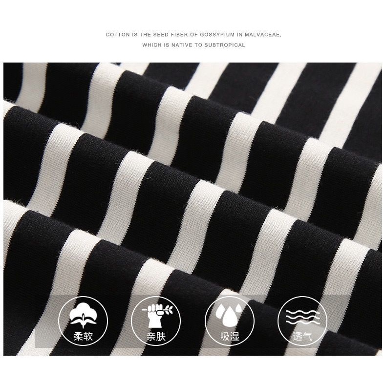 Áothun tay ngắn họa tiết kẻ sọc trắng đen thời trang cho phụ nữ trung niên