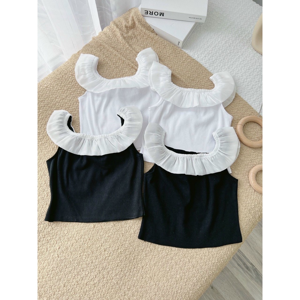 Áo croptop bẹt vai phối lưới cực sang cho cô nàng xinh đẹp na