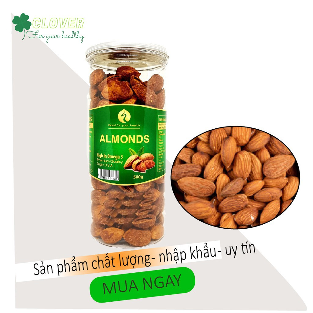 Hạnh nhân rang bơ Almonds nhập khẩu Mỹ hộp 450g giúp giảm cân, dinh dưỡng, tốt cho thai nhi ☘ Bách Hóa Clover