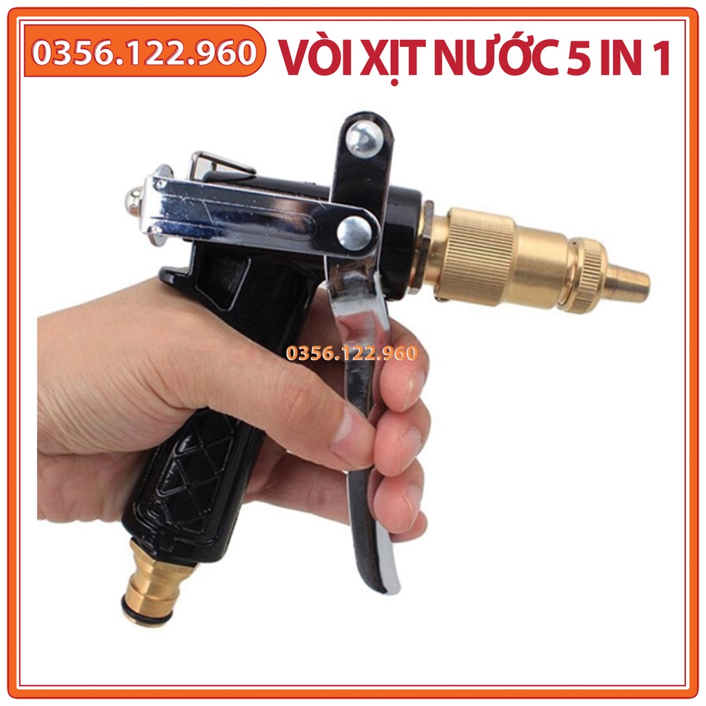 Vòi xịt nước tưới cây, rửa xe áp lực cao - kim loại (5 trong 1)