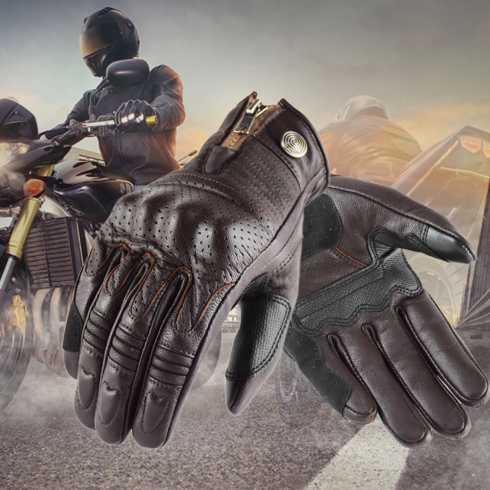 Găng tay đi xe máy bằng da cổ điển Đi xe máy MTB Găng tay bảo hộ xe máy Motocross Găng tay nam mùa đông Thiết kế dây kéo Vỏ bảo vệ ERG-04