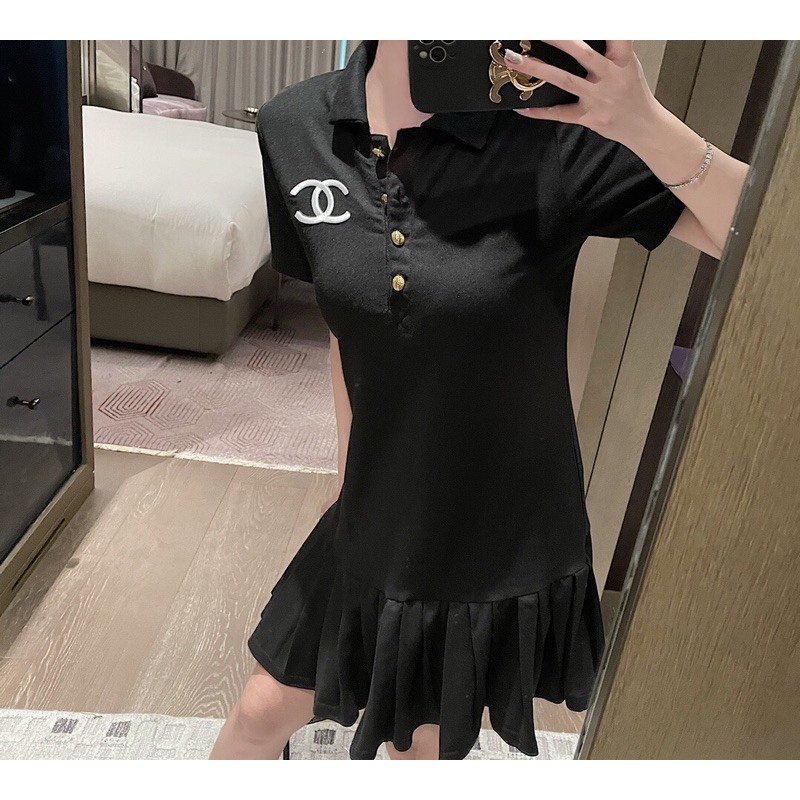 Váy polo nữ ngắn tay chân váy đuôi cá logo thêu trước ngực 𝘾𝙝𝙖𝙣𝙚𝙡 CN 𝘾𝙝𝙖𝙣𝙚𝙡