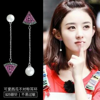 Bông tai dưa hấu đối xứng siêu kute theo phong cách ngôi sao Triệu Lệ Dĩnh