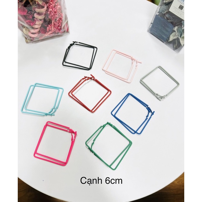 bông tai hình thôi cá tính, khuyên tai hình vuông nhiều màu chui bạc 925 sơn tĩnh điện nhám cao cấp