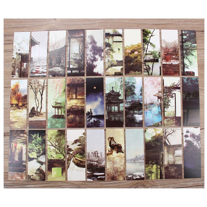 Set 30 Thẻ Đánh Dấu Sách Bằng Giấy Theo Phong Cách Trung Hoa