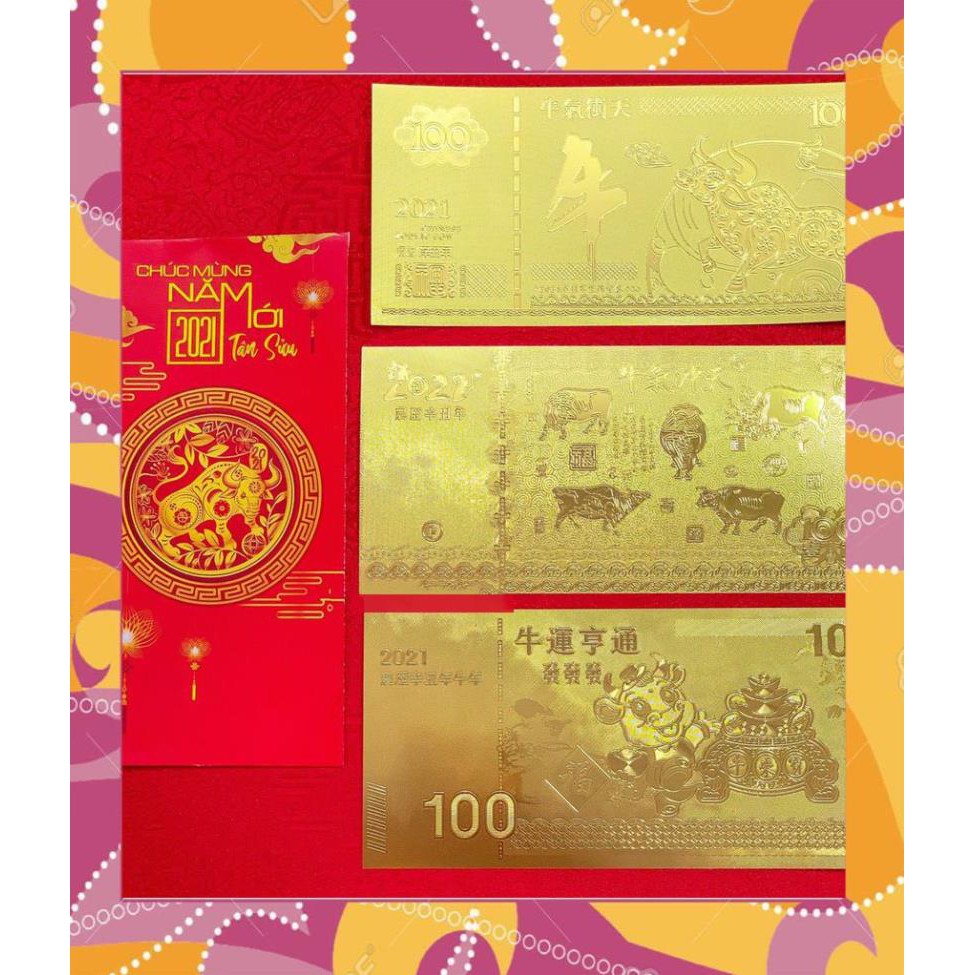 Tiền Con Hình Trâu Macao 100 Mạ Vàng Plastic 2020 - 3 Mẫu Tặng Kèm Bao Lì Xì Tết 2021