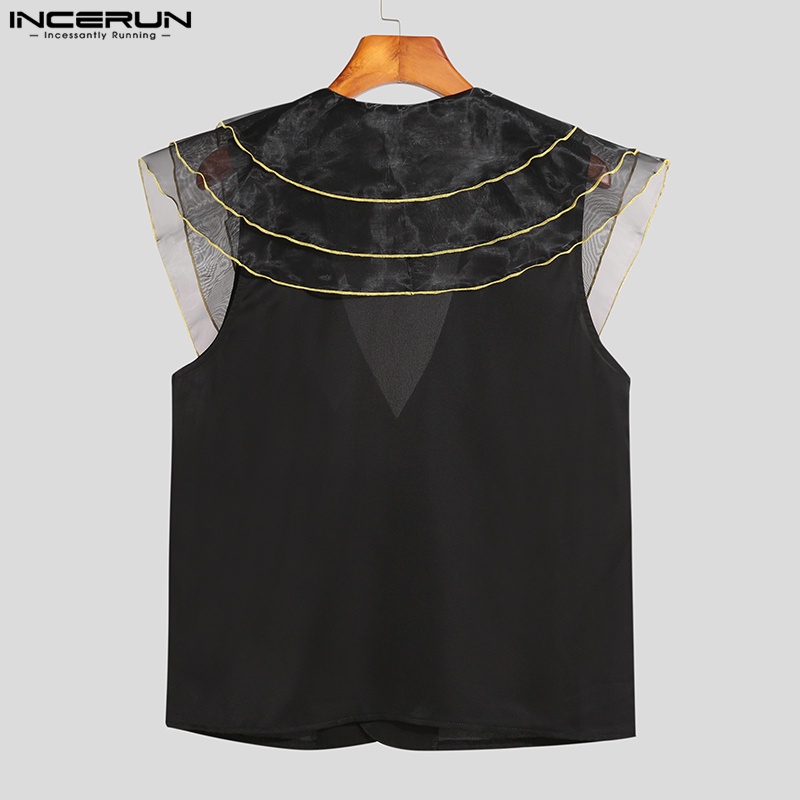 Áo ghi lê INCERUN không tay cổ chữ v phối bèo phong cách gothic dành cho nam