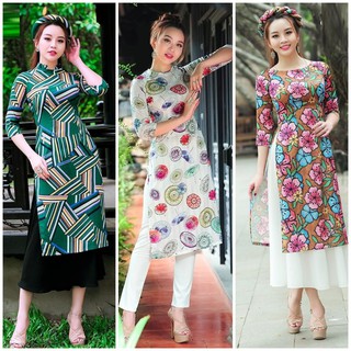 Set Áo Dài Cách Tân Hoa 3d Dáng Dài Ko Kèm Quần & Váy BY2091
