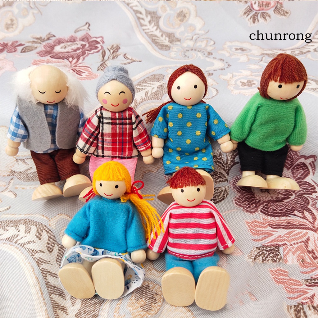Bộ 7 búp bê gia đình hoạt hình bằng gỗ có khớp cử động đáng yêu