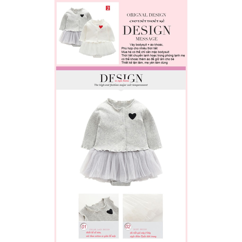 Bodysuit in style Hàn Quốc mẫu mới 2020 kiểu dáng cực xinh thời trang Hè Thu cho bé gái từ 0 đến 12 tháng+kèm áo khoác