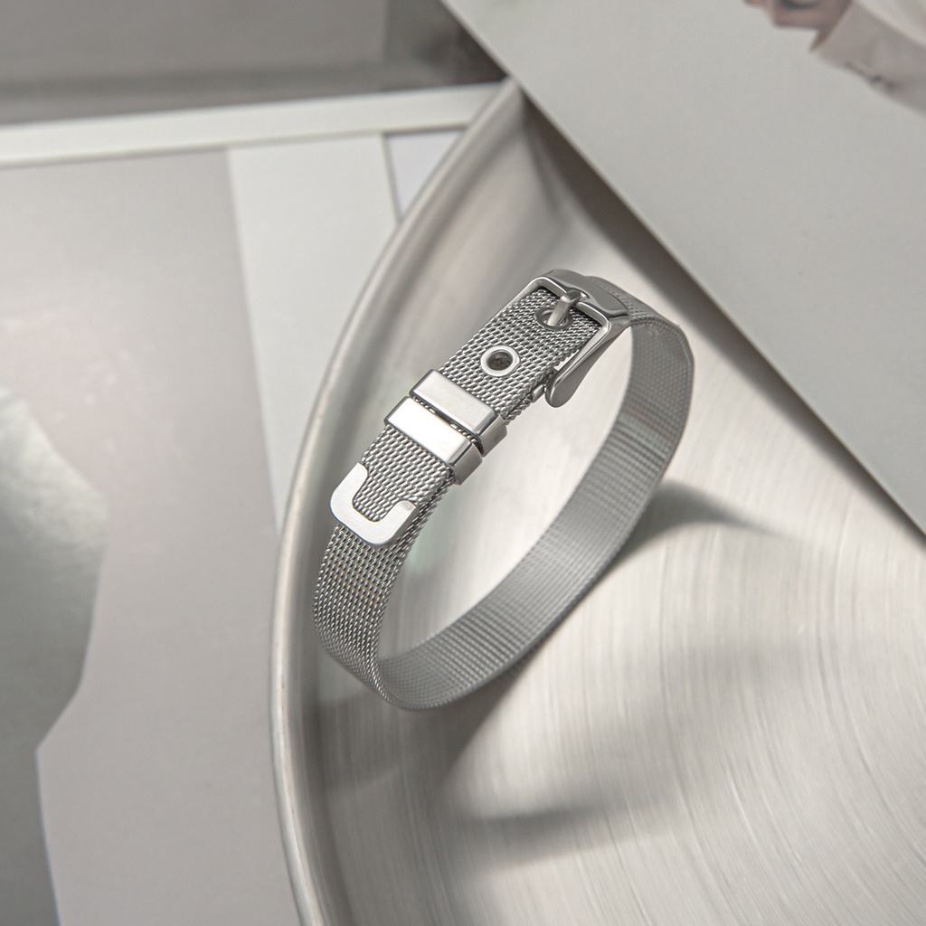 Vòng Tay Nam Lắc Tay Unisex Thời Trang Đeo Tay Nam Nữ Basic Punstore Màu Bạc Đen  - Vòng Silver Belt