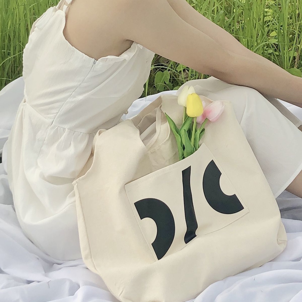 Túi Xách Đeo Vai Bằng Vải Canvas In Chữ Phong Cách Mới Dành Cho Nữ