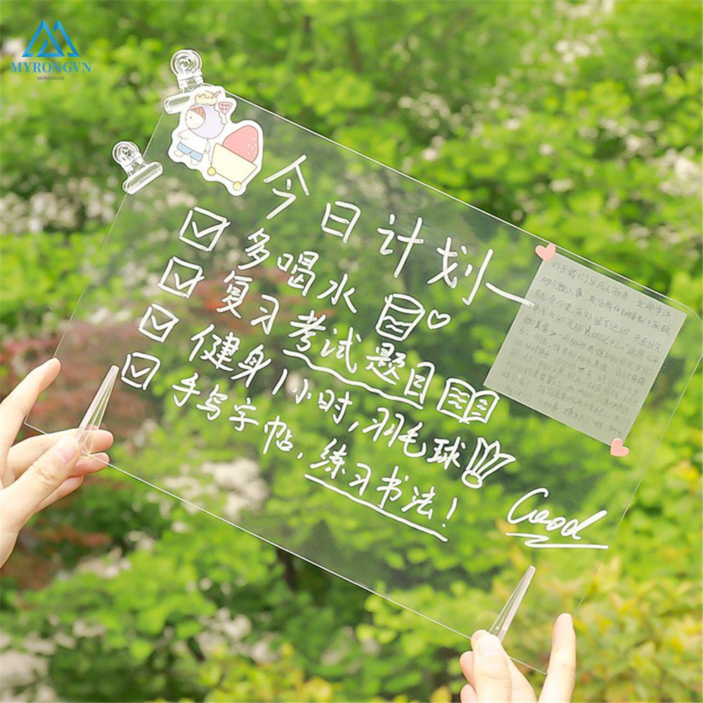 MYRONGOODS Desktop Transparent Acrylic Note Board Creative Memo Erasable Writing Board