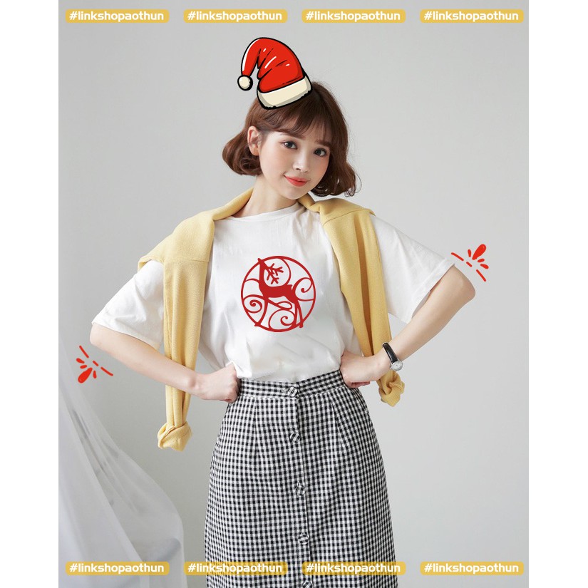 Áo NOEL màu trắng siêu đáng yêu tay lỡ unisex