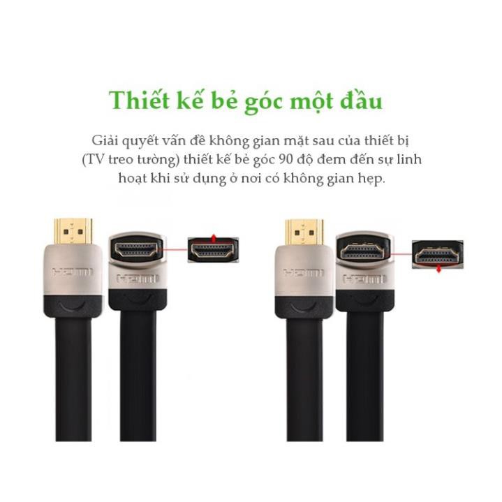 Cáp HDMI đầu đúc hợp kim dẹt vuông góc 90° Down (bẻ xuống) dài 1M UGREEN10281 HD122