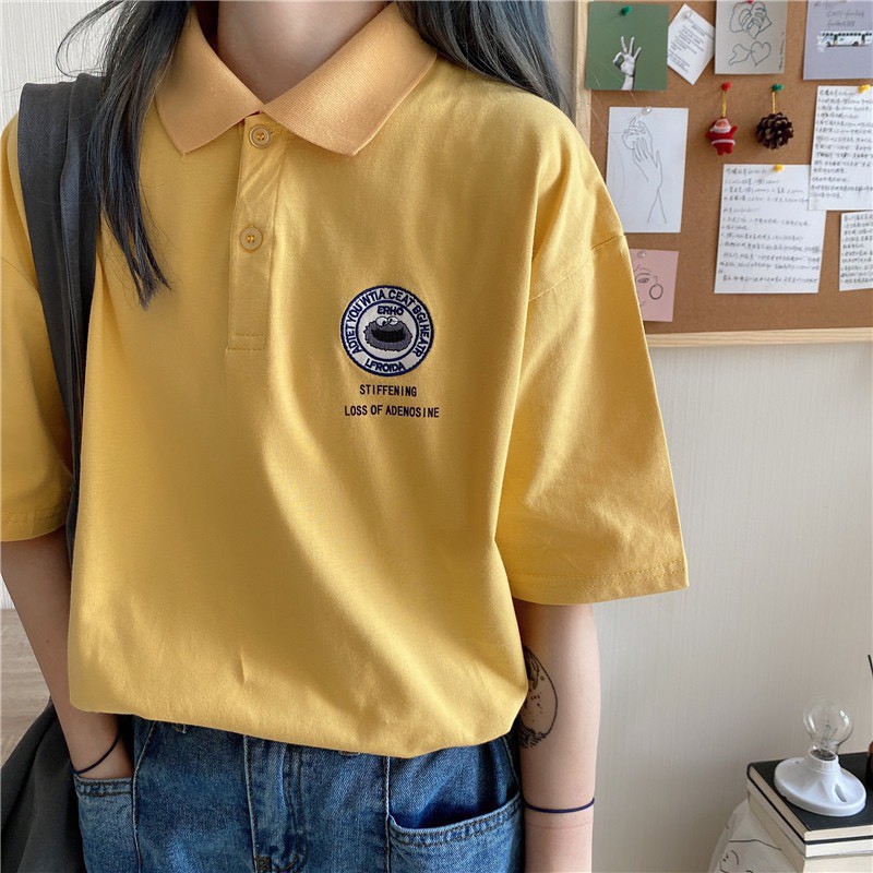 Áo Thun Polo Có Cổ Form Rộng Nữ Thêu Logo Sắc Sảo - TTLCC53  - Chất Phông Cotton Mềm Mát - Unisex Oversize < 70kg | BigBuy360 - bigbuy360.vn