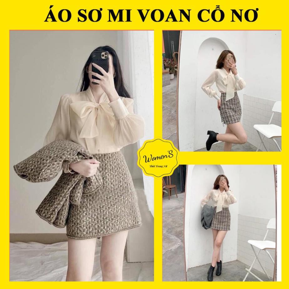 Hot Áo sơ mi tơ be tay voan, sơ mi nữ tay dài bánh bèo hai lớp phong cách công sở ྇ xuất khẩu