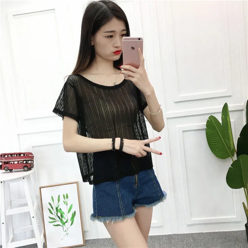 Áo Thun Cổ Tròn Tay Ngắn Phối Ren Plus Size Cho Nữ 40-100KG C9364