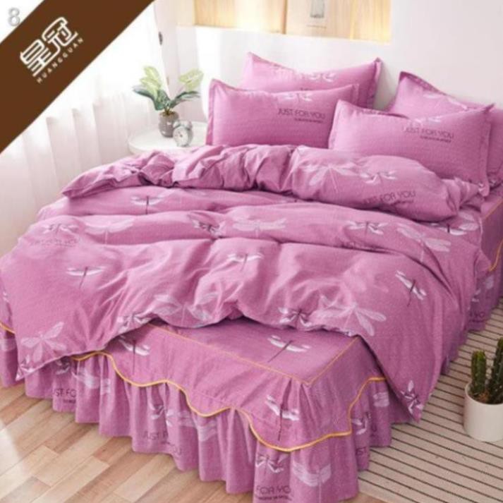 Váy ngủ trải giường vương miện bốn mảnh Phiên bản Hàn Quốc của bộ ba mảnh thân thiện với da theo phong c