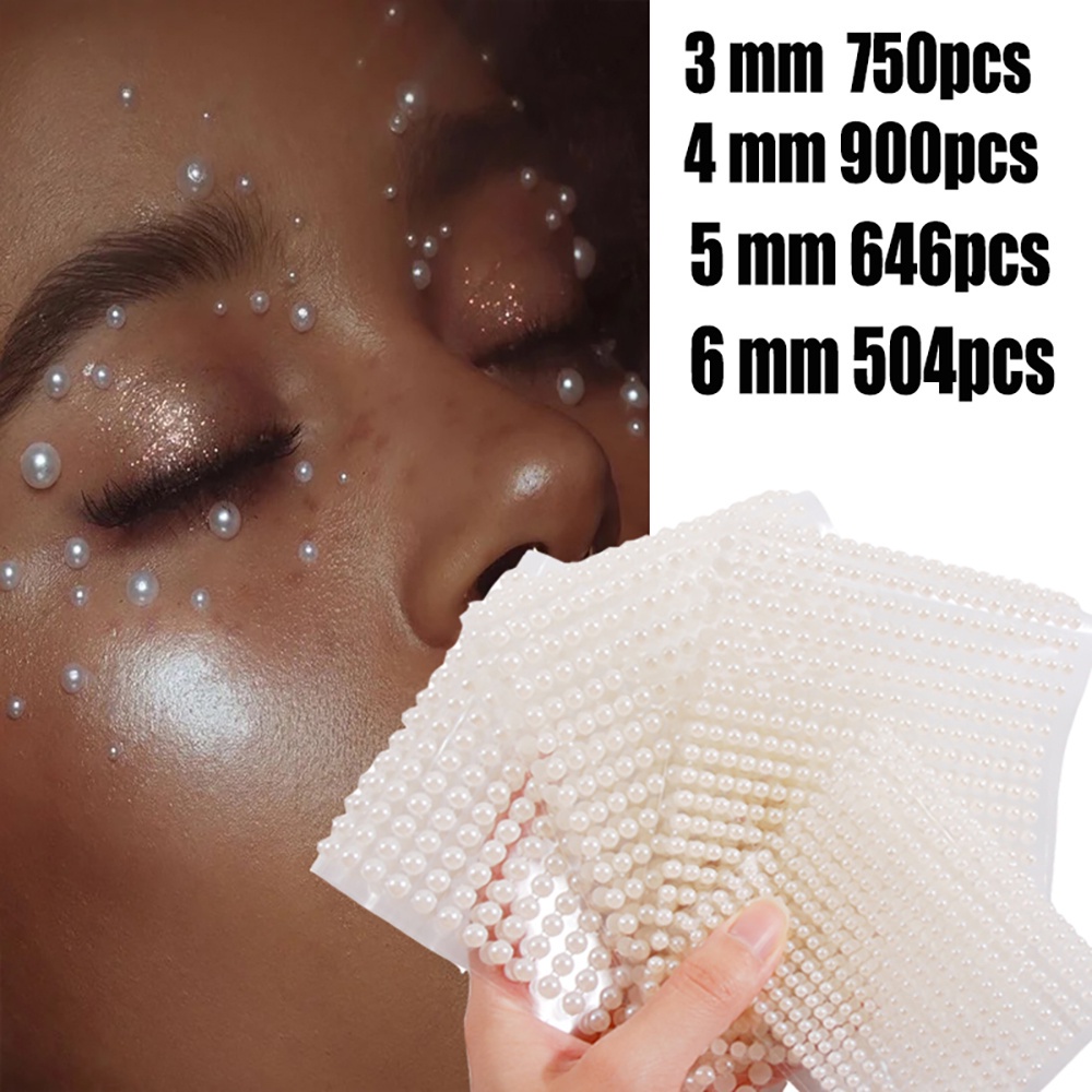 Miếng dán hạt ngọc trai trắng 3D 3mm/4mm/5mm/6mm trang trí móng/cơ thể tự làm