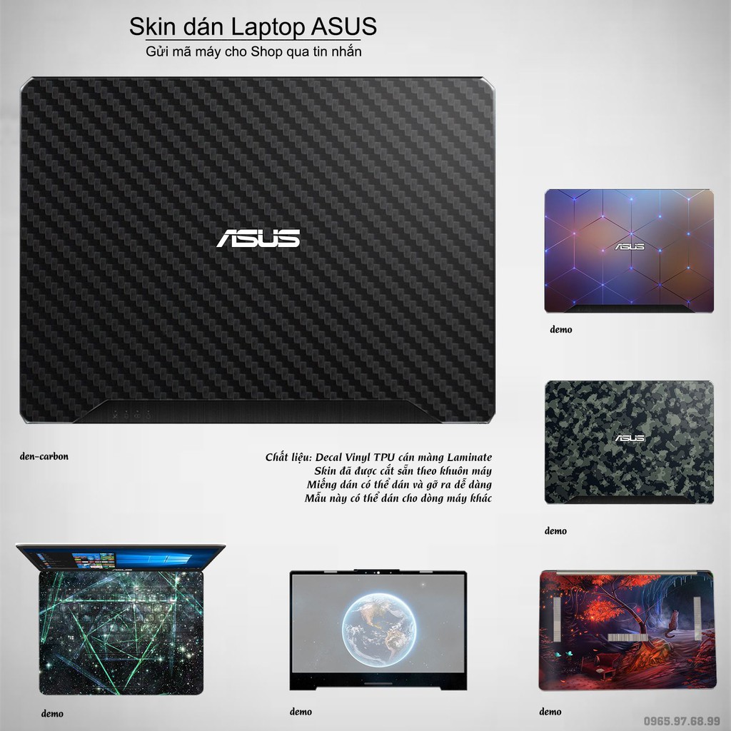 Skin dán Laptop Asus màu đen carbon (inbox mã máy cho Shop)