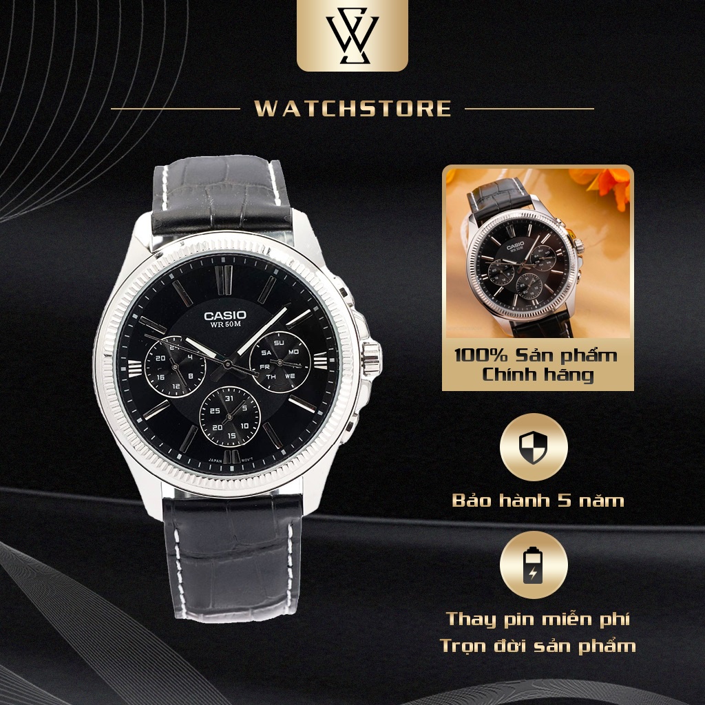 Đồng Hồ Quartz Nam Casio WATCHSTORE MTP-1375L-1AVDF Thiết Kế Kính Khoáng 42mm, Dây Đeo Da Và Vỏ Thép Không Gỉ