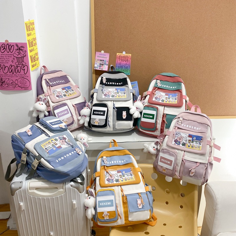 Balo học sinh sinh viên ulzzang màu sắc dễ thương kiểu hộp phong cách unisex nam nữ 1609