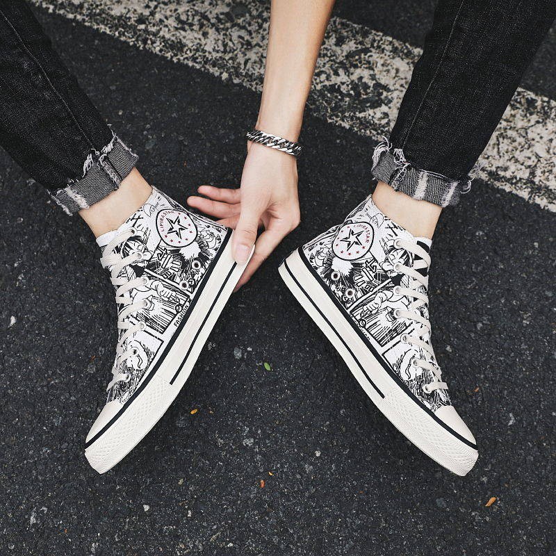 One Piece Graffiti Canvas Trend High Top giày nam | BigBuy360 - bigbuy360.vn