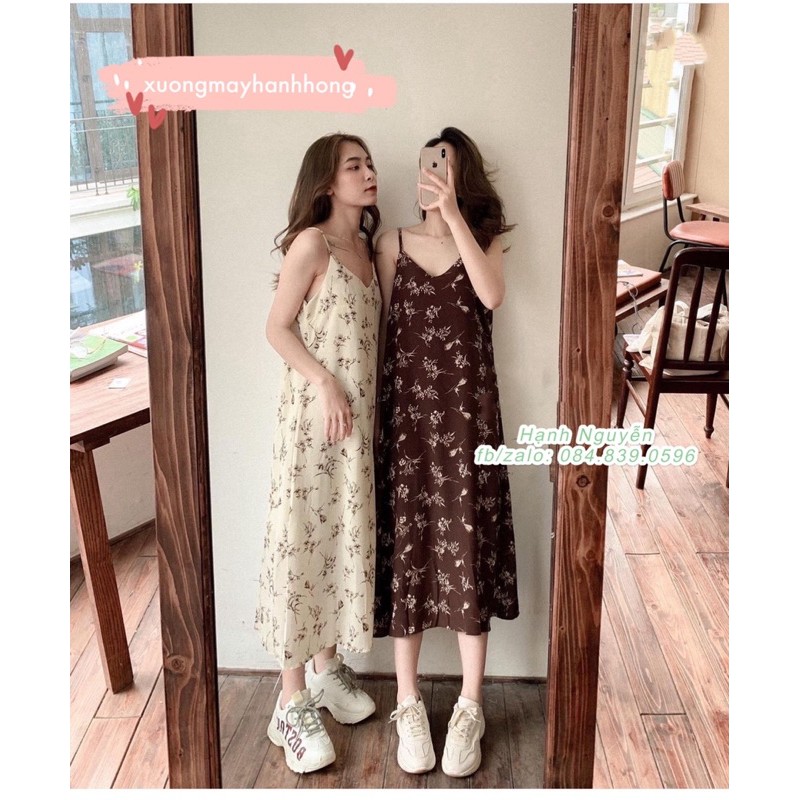 Váy hoa hai dây maxi đi biển chất lụa hàn Quảng Châu hai lớp - Xưởng May Hạnh Hồng | BigBuy360 - bigbuy360.vn