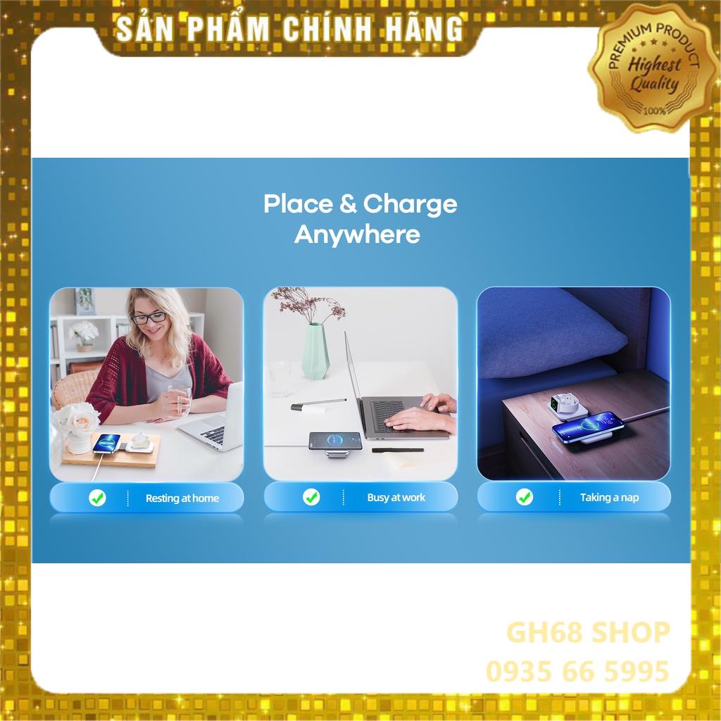Đế sạc không dây đa năng 3 in 1 RPP-W56 Hỗ Trợ Sạc Nhanh Không Dây - Chính hãng REMAX