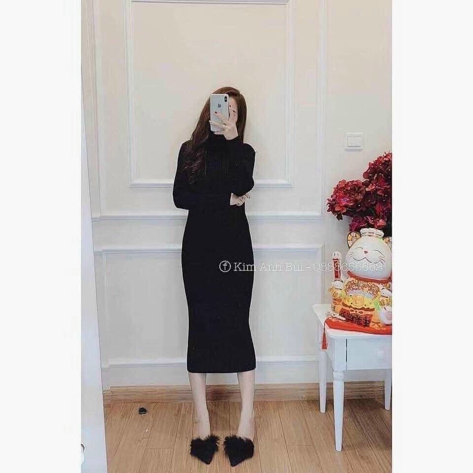 Đầm Len Tăm Body Cổ Lọ Dáng Dài