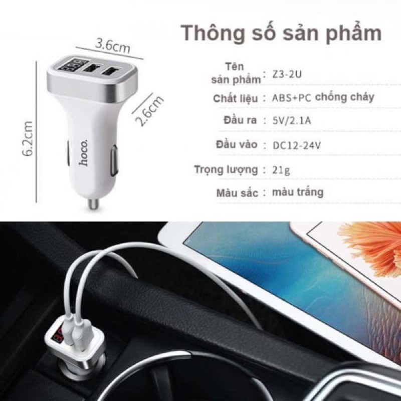 <P> CHÍNH HÃNG - SẠC NHANH ] Củ sạc ô tô Hoco Z3 Bảo hành lỗi 1 đổi 1