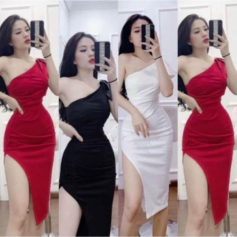 đầm body lệch vai 1 tay.chất thun borip.thiết kế ôm sát siêu đẹp