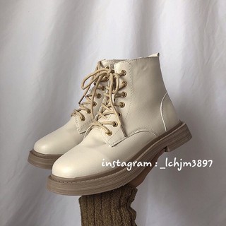 Giày oxford lolita trắng be cổ cao buộc dây / bốt chiến binh