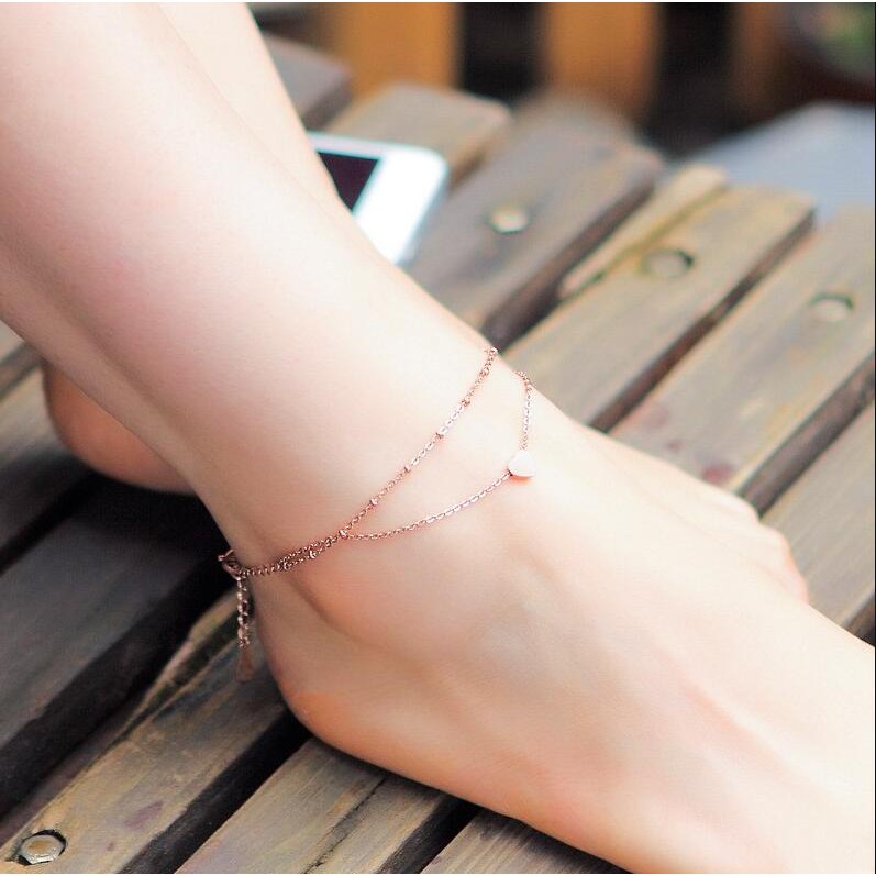 Lắc Chân Mạ Vàng 18k Hình Trái Tim Xinh Xắn Độc Đáo Dành Cho Nữ