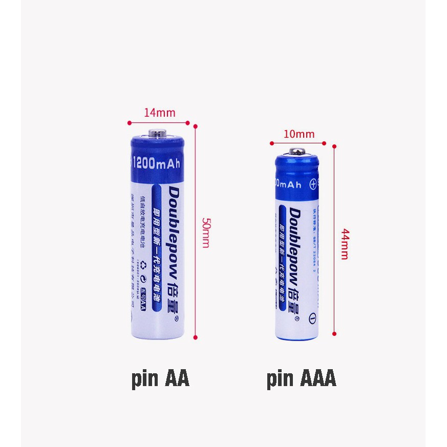 Pin tiểu sạc dung lượng cao chính hãng Doublepow AAA 1250mAh ( phiên bản dung lượng cao )