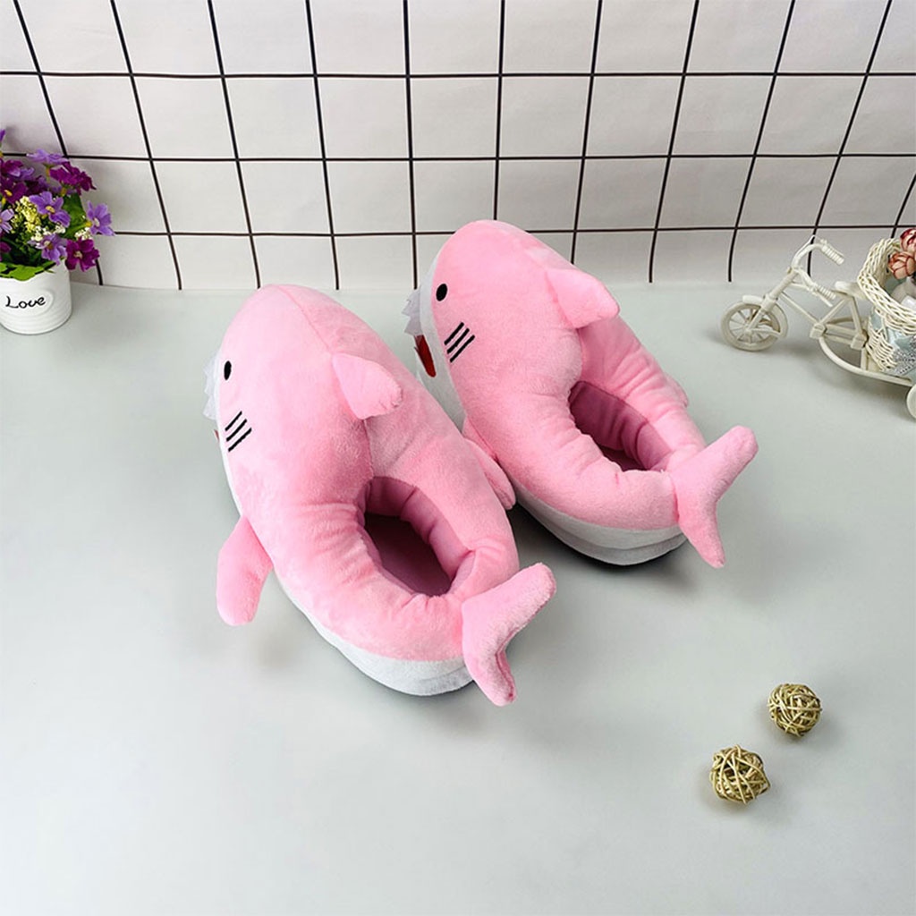 Dép bông dày phối lông mềm mại hình cá mập giữ ấm mùa đông dành cho nam và nữ