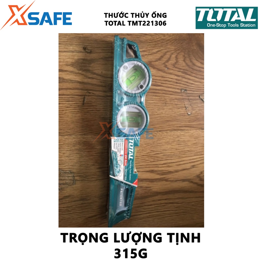 Thước thủy ống TOTAL TMT221306 Thước nivo dài 24,5cm, thân thước nhôm đúc nặng, chịu lực chịu nhiệt bền bỉ