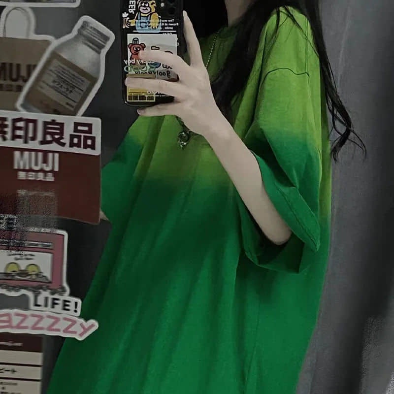 Áo thun Tee unisex nam nữ hãng local brand Trung màu loang tầng màu tone xanh lá hot trendy có size