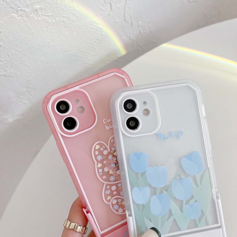 Ốp Điện Thoại TPU Mềm Họa Tiết Thỏ Và Hoa Cho Iphone 13 12 11 Pro Promax 7 8 Plus X XR XSMax